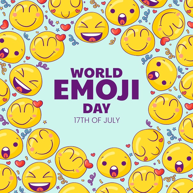 Vettore gratuito illustrazione della giornata mondiale degli emoji disegnata a mano con emoticon