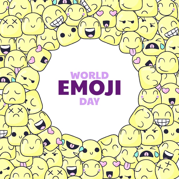 Hand drawn world emoji day illustration with emoticons