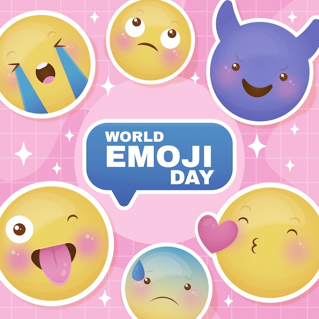 Free vector hand drawn world emoji day illustration with emoticons