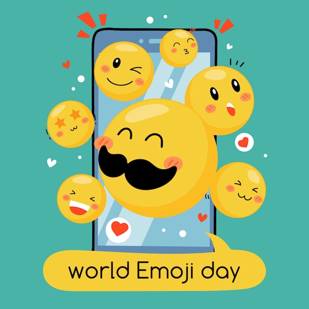 Illustrazione della giornata mondiale degli emoji disegnata a mano con emoticon