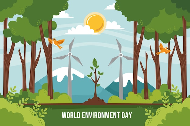Бесплатное векторное изображение Ручной обращается всемирный день окружающей среды фон