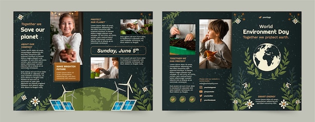 Hand drawn world environment day brochure template