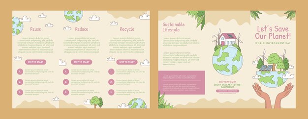 Hand drawn world environment day brochure template