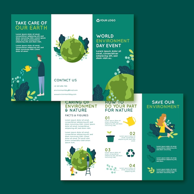 Нарисованный рукой шаблон брошюры всемирного дня окружающей среды