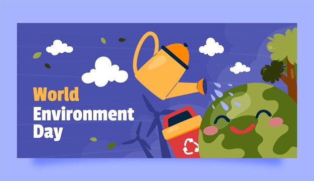 Hand drawn world environment day horizontal banner template