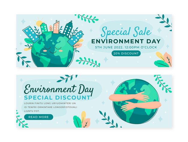 Free vector hand drawn world environment day horizontal sale banners pack