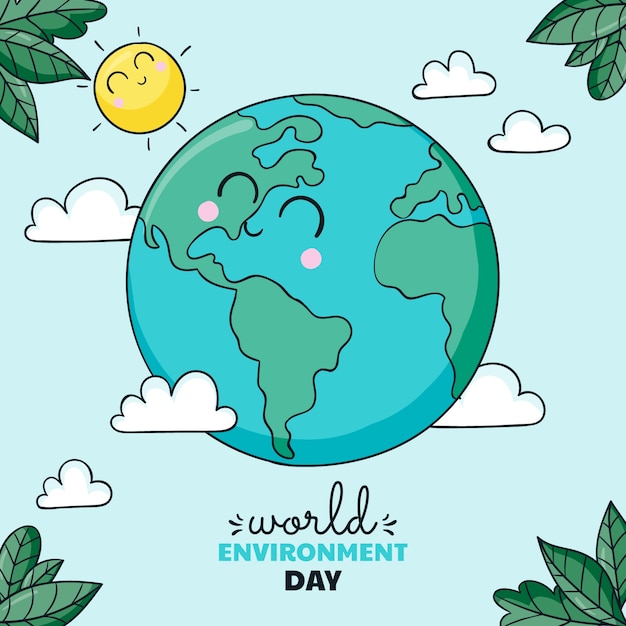 Hand drawn world environment day illustration with planet earth