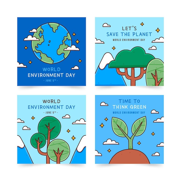 Free vector hand drawn world environment day instagram posts collection