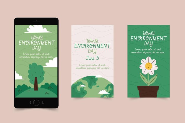 Hand drawn world environment day instagram stories collection