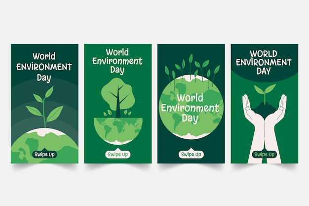 Hand drawn world environment day instagram stories collection