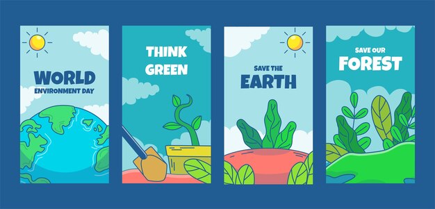 hand drawn world environment day instagram stories collection