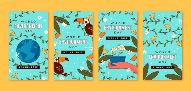 Free vector hand drawn world environment day instagram stories collection