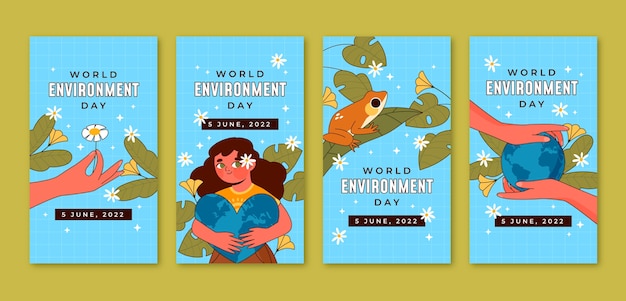 Hand drawn world environment day instagram stories collection