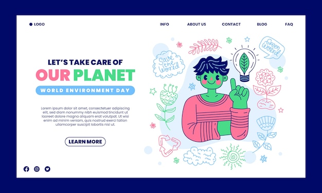 Hand drawn world environment day landing page template