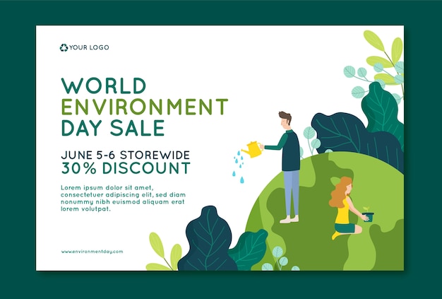 Hand drawn world environment day sale horizontal banner template