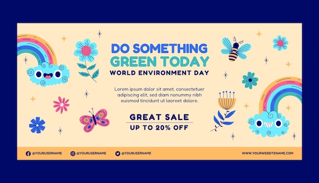 Modello di banner orizzontale di vendita giornata mondiale dell'ambiente disegnato a mano Vettore gratuito