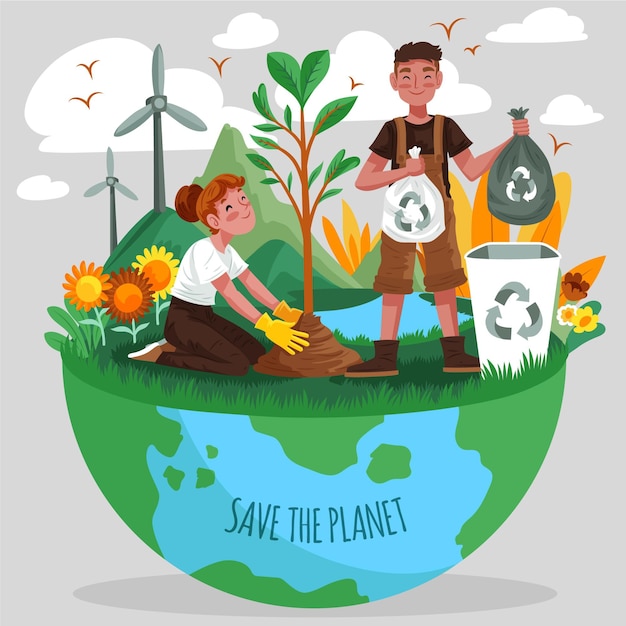 Hand drawn world environment day save the planet illustration