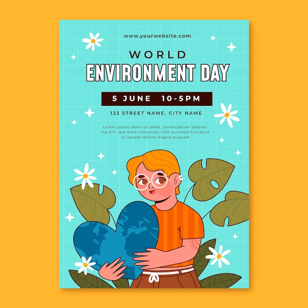 Hand drawn world environment day vertical poster template