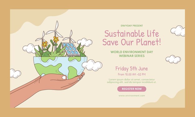 Hand drawn world environment day webinar template