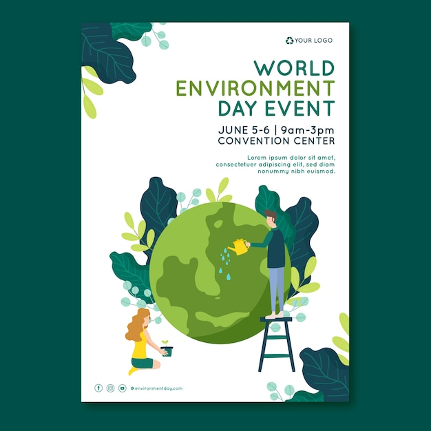 Modello di poster dell'ambiente mondiale disegnato a mano