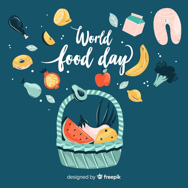 hand drawn world food day on blue background