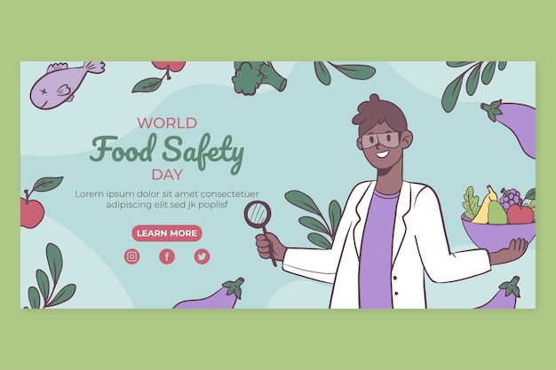 Vettore gratuito modello di banner orizzontale della giornata mondiale della sicurezza alimentare disegnata a mano