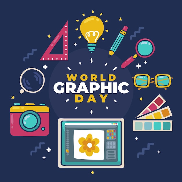 Hand drawn world graphics day illustration