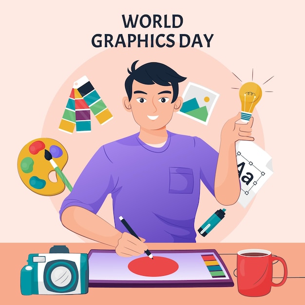 Бесплатное векторное изображение Нарисованная рукой иллюстрация всемирного дня графики