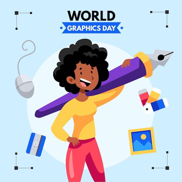 Бесплатное векторное изображение Нарисованная рукой иллюстрация всемирного дня графики