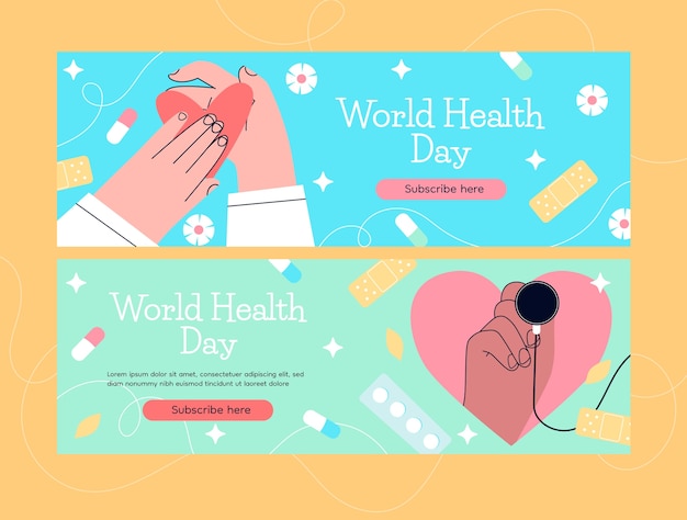 Free vector hand drawn world health day horizontal banners set