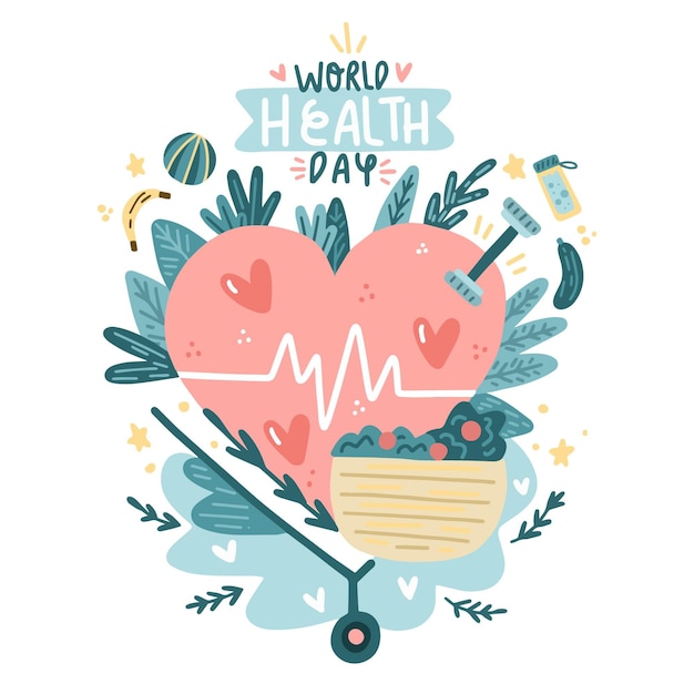 Illustrazione disegnata a mano della giornata mondiale della salute