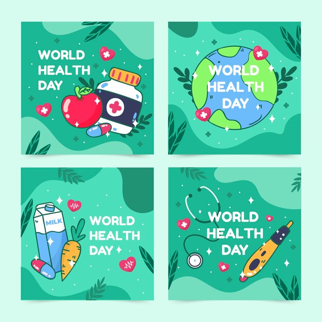 Hand drawn world health day instagram posts collection