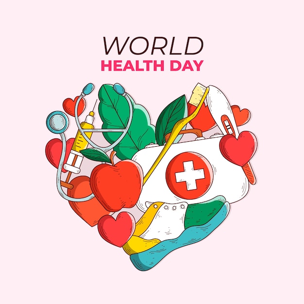 Нарисованная от руки тема Всемирного дня здоровья