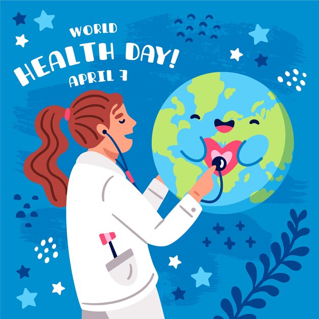 幸せな惑星をコンサルティング医師と手描き世界保健デー