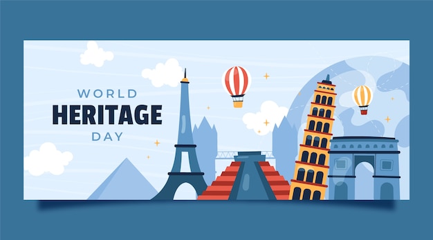 Hand drawn world heritage day horizontal banner