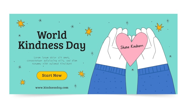 Vettore gratuito modello di banner orizzontale per la giornata mondiale della gentilezza disegnata a mano
