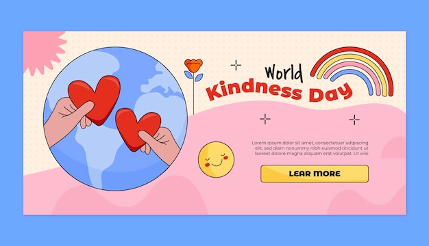 Vettore gratuito modello di banner orizzontale per la giornata mondiale della gentilezza disegnata a mano
