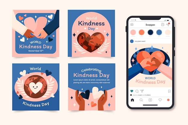 Free vector hand drawn world kindness day instagram posts collection