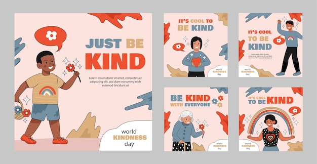 Free vector hand drawn world kindness day instagram posts collection