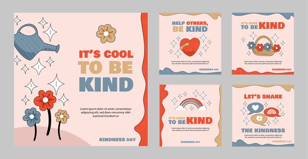 Нарисованная рукой коллекция постов instagram всемирного дня доброты