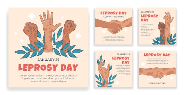 Hand drawn world leprosy day instagram posts collection