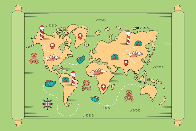 無料ベクター 手描きの世界地図のイラスト