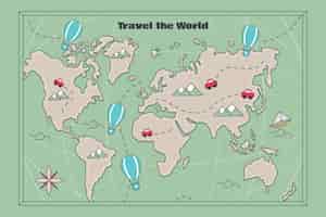 Vettore gratuito illustrazione della mappa del mondo disegnata a mano