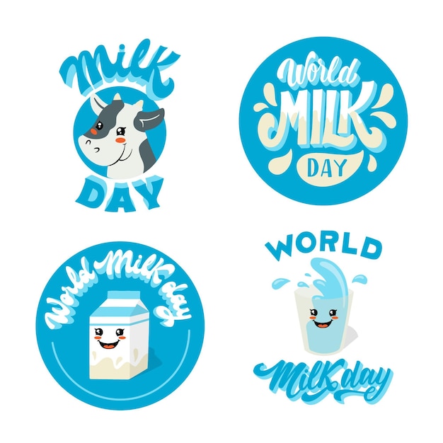 Hand drawn world milk day label collection