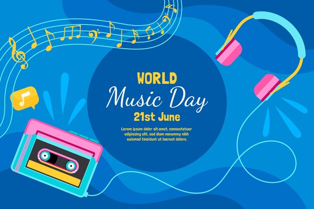 ヘッドフォンで手描きの世界音楽の日の背景