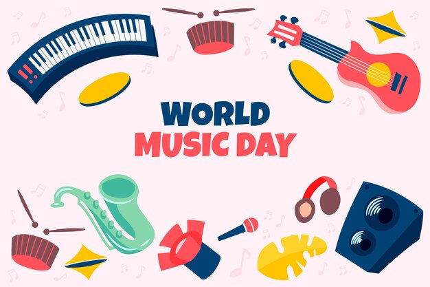 楽器と手描きの世界音楽の日の背景