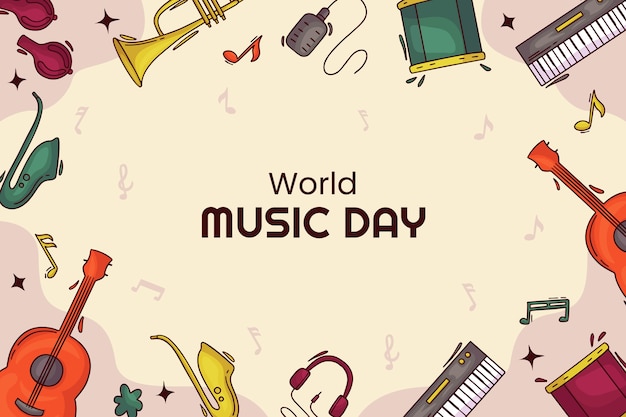手描きの世界の音楽の日の背景