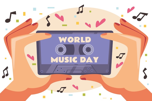 Hand drawn world music day background