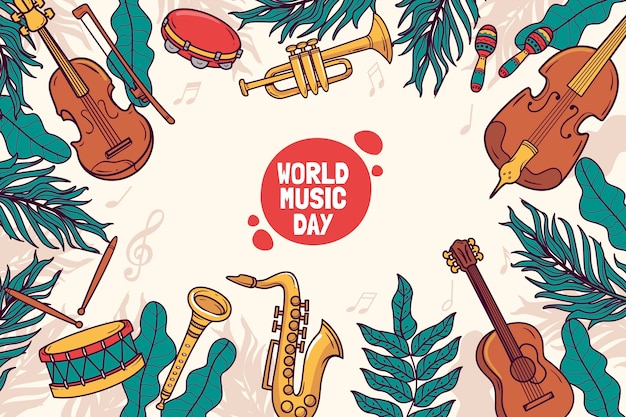 Vettore gratuito fondo disegnato a mano della giornata mondiale della musica