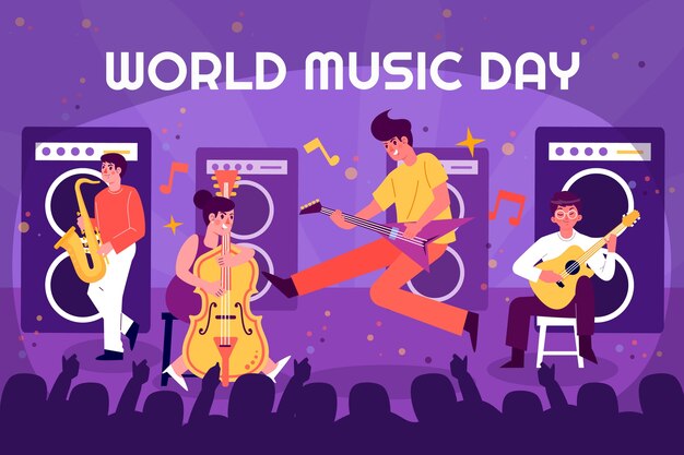Нарисованная рукой иллюстрация группы всемирного дня музыки